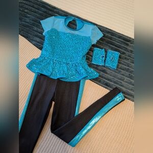 Weissman Teal and Black Girls Dance Costume Size IC